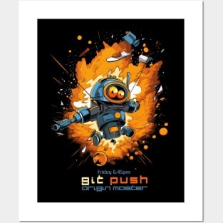 Exploding Robot - git push origin master Posters and Art